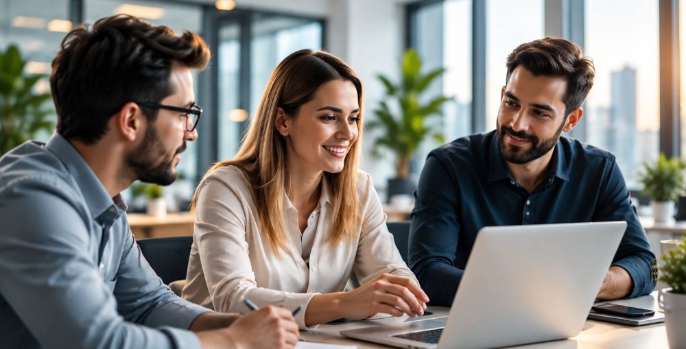 Team working together at a laptop